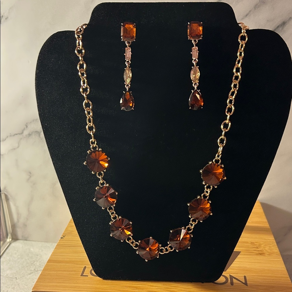 paparazzi Amber Crystal Link Necklace and Dangle Earrings Set